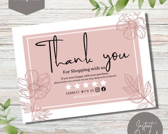 Thank You Card Template, DIY Small Business Editable Canva Template, Etsy shop thank you card, boutique thank you card template