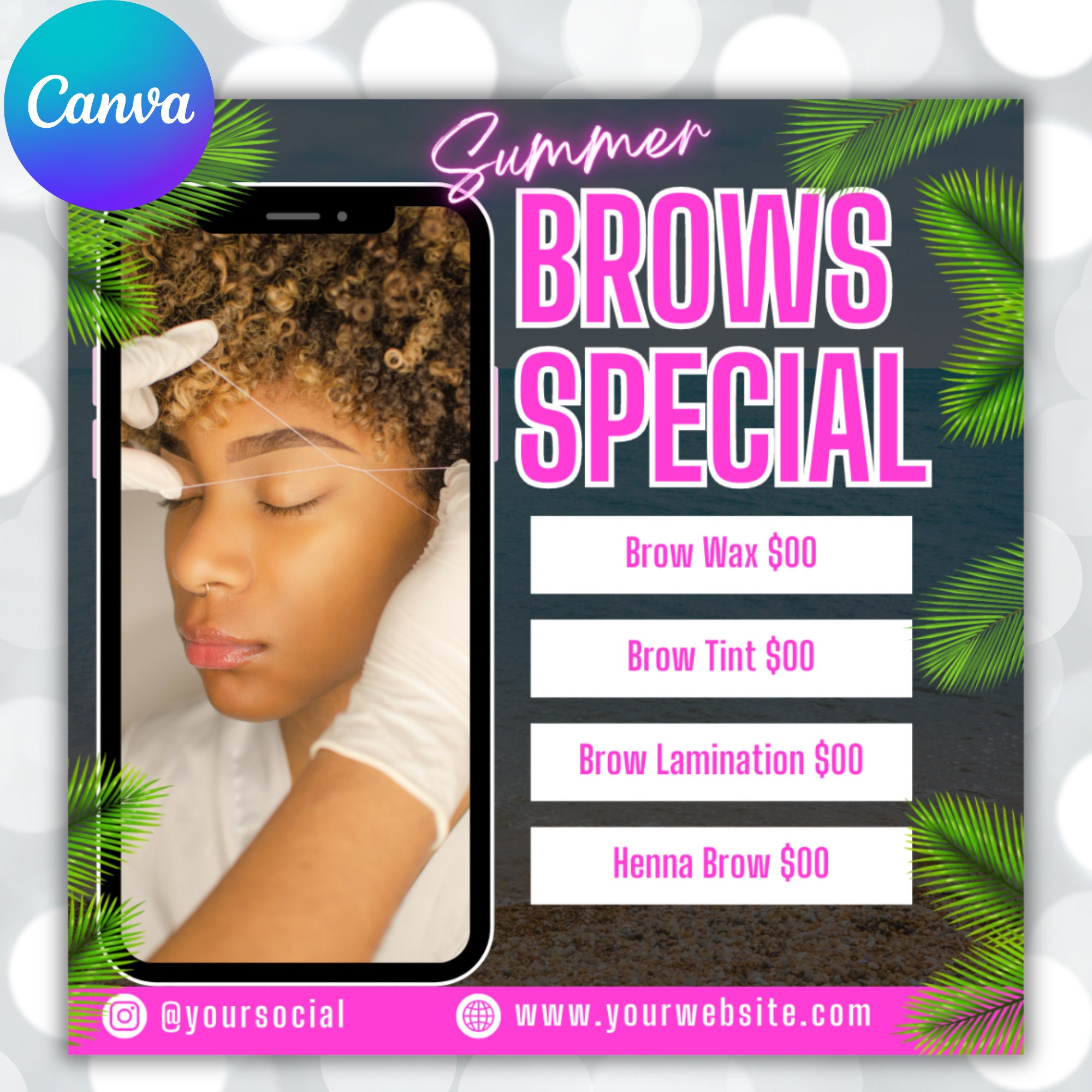 Summer Brows Flyer, Brow Artist DIY Flyer Template Design, Lash Hair ...