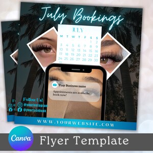 July Booking Flyer Template, July Lash Tech Flyer, Editable Summer Booking Flyer, DIY Digital Flyer, Hair, Nails, MUA, Lashes Flyer