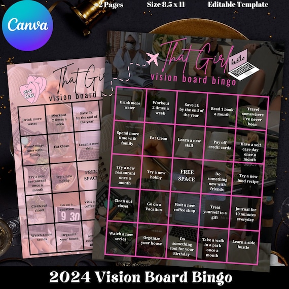 Vision Board Bingo Template, 2026 Personal Goals Bingo Game, That Girl Vision Board Printable, Vision Board Activity, Vision Board Party