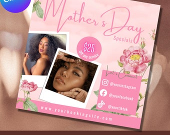 Mother's Day Sale Flyer template, Canva editable flyer, Instagram Hair stylist, Makeup artist, Nail & Lash tech flyer, Social media flyer