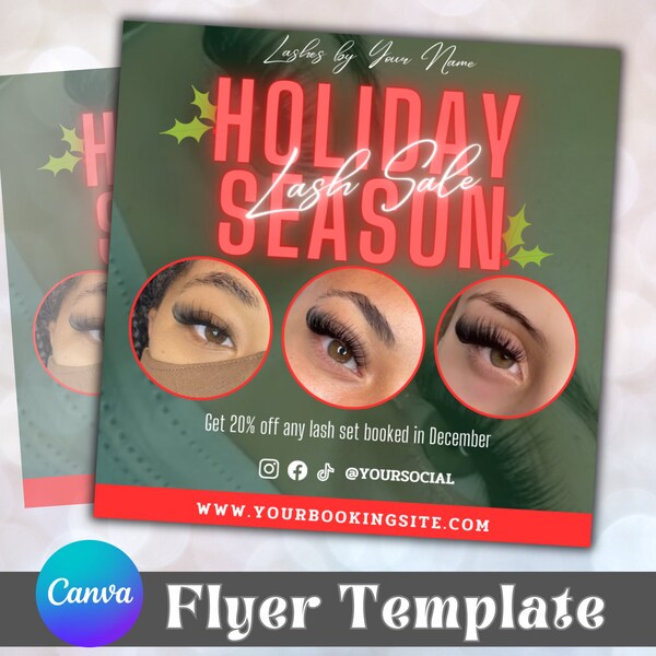 Holiday Lash Sale Flyer Template, Christmas Lash Artist Flyer, Aesthetic Flyer, Social Media Post, Editable Post, Lash Tech Post