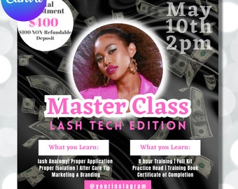 Lash Training Canva Flyer template, Lash Course Flyer, DIY Lash Class Flyer, Lash Flyer Template, Lash Extension Flyer
