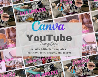 YouTube Channel Thumbnail Templates, Youtube Thumbnail Set, Editable Canva Templates, Aesthetic Thumbnail, Youtube Content Creator