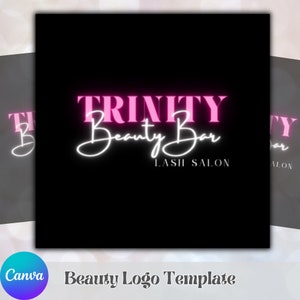 DIY Beauty Bar Logo Template, Neon Pink Business Logo Design, DIY Lash extensions Branding, Editable Canva Template, hair logo