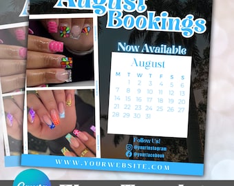 August Nail Tech Booking Flyer, Nail Services Flyer, Spa Flyer, Nails Technician, Nail Bookings Branding, Social Media Flyer, Instagram Post