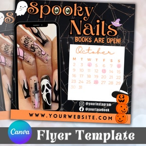 Halloween Nail Flyer, DIY Instagram Flyer Template Design, Scary Flyer, Premade Nail Tech Business Flyer Design, Spooky Social Media Post