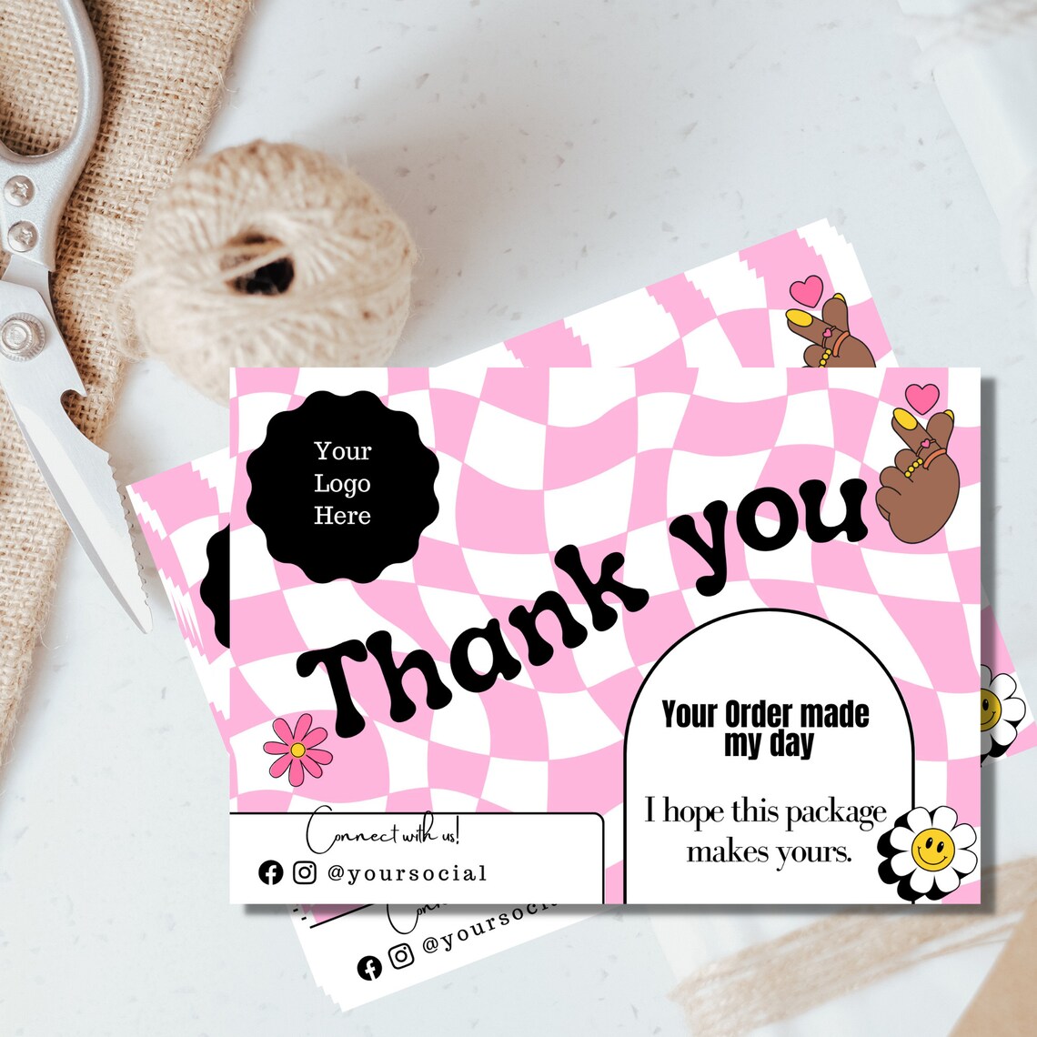 Canva Retro Thank You Card Template, Editable Small Business 70s Groovy ...