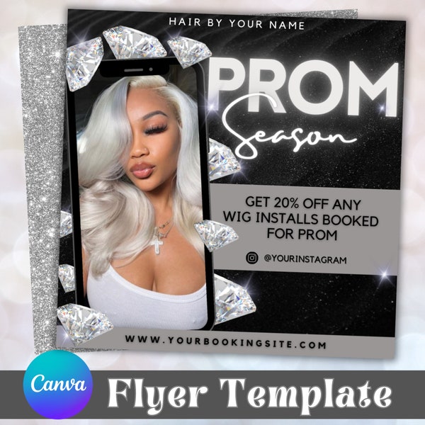 Prom Hair Flyer, Wig Install Flyer Template, Prom Hair Stylist Post, Prom Sale Flyer, Prom Send Off, Editable Business Flyer Design