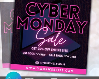 Cyber Monday Sale Flyer Template, Holiday Sale Flyer, Aesthetic Flyer, Social Media Post, Editable Post, Online Store Cyber Monday Sale