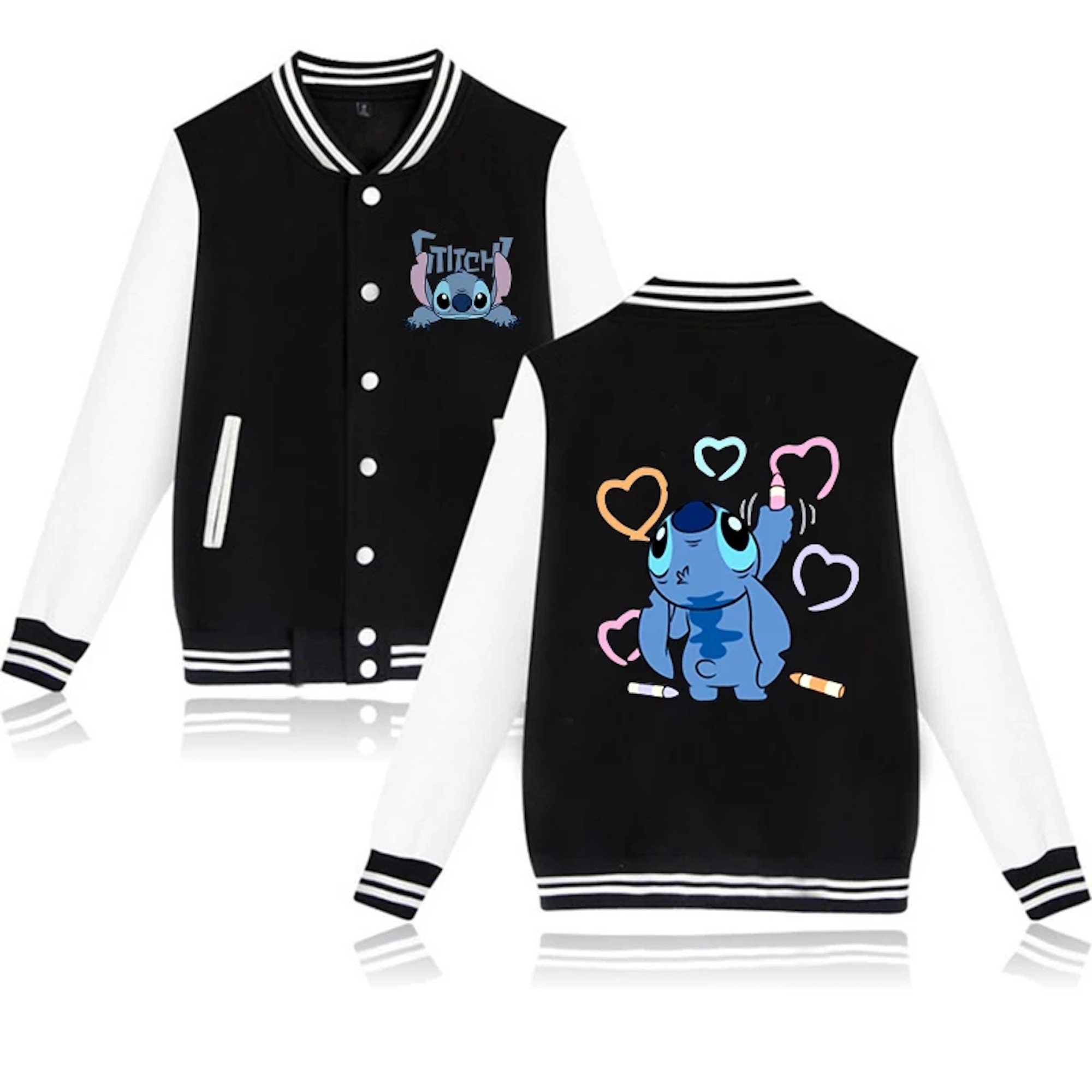 Stitch Baseball Jacket, Harajuku Jackets