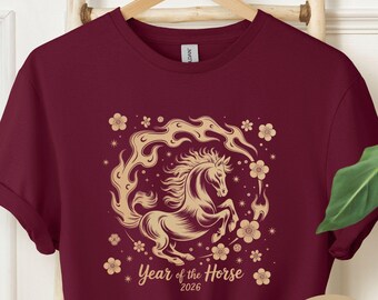 Camiseta del Año Nuevo Chino 2026 del Caballo, Camiseta del Año Nuevo Lunar, Feliz Año Nuevo Chino, Camisetas con Gráficos del Caballo del Zodiaco Chino, Regalo para Ella