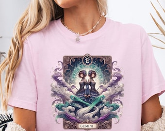 Camiseta Comfort Colors do signo de Gêmeos, presente de aniversário para junho, camiseta retrô com horóscopo, camiseta vintage de astrologia do signo de Gêmeos, roupa de astrologia
