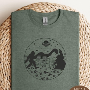 Bigfoot Loch Ness Monster UFO Shirt, Happinessie Spirit Animal T-Shirt, Mythical Creature Sweatshirt, Loch Ness Monster, Retro Cryptid Tee