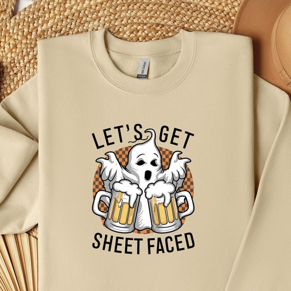 Let's Get Sheet Faced Funny Ghost Oktoberfest Shirt, Matching Lederhosen Festival Wear, Beer Lover Gift Group Drinking Shirt, Halloween