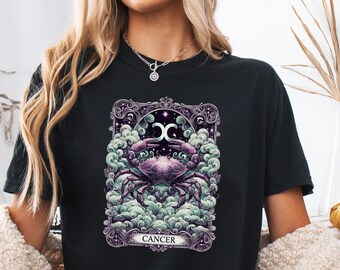 Cancer Zodiac Comfort Colors Shirt, July Birthday Gift, Retro Style Horoscope Shirt, Cancer Sign Astrology Vintage Tee, Astrology Clothing