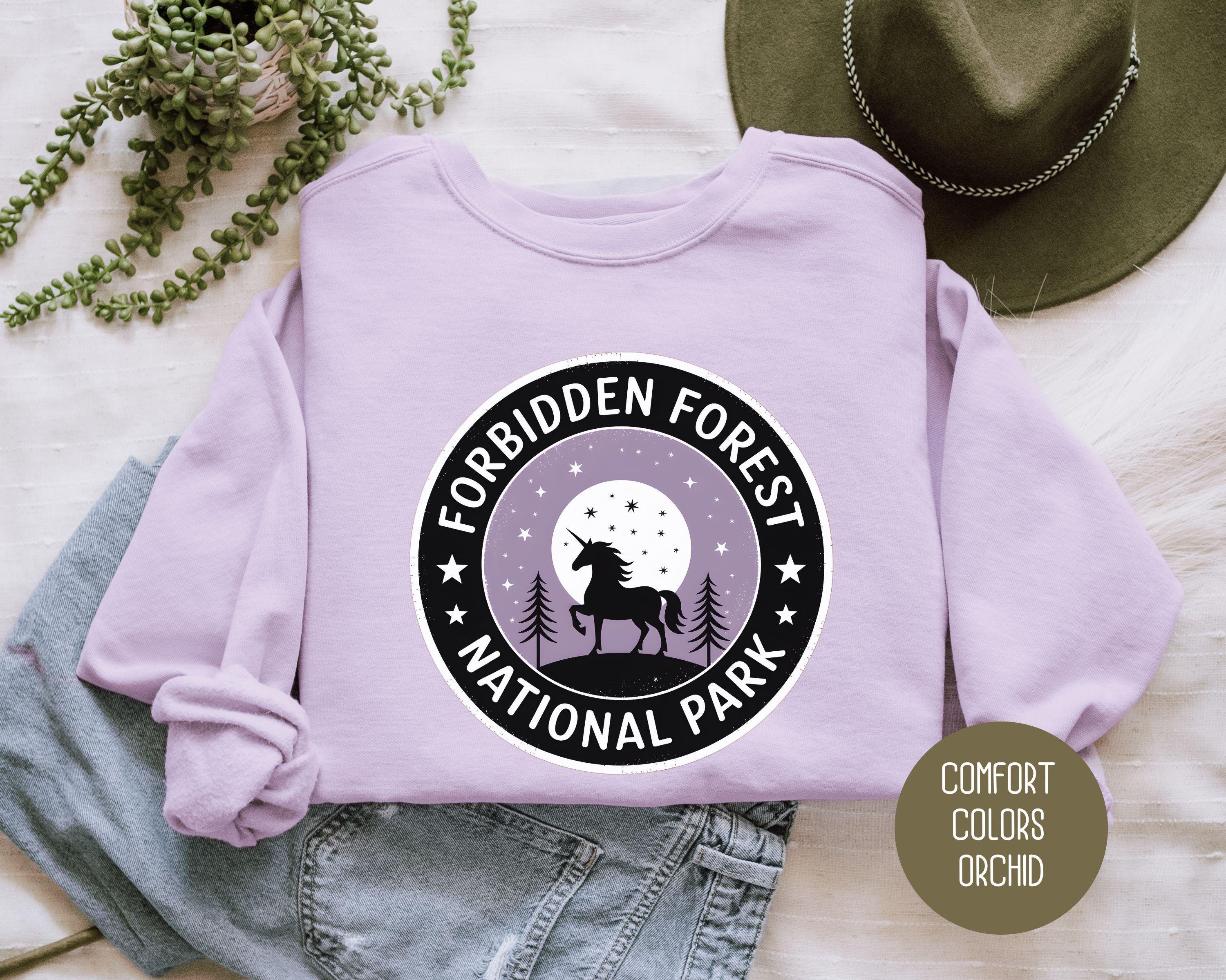Forbidden Forest National Park Comfort Colors Sweatshirt, HP Inspired Magical Fan Gift for Nerd, Wizarding World Fanfiction Bookish Merch