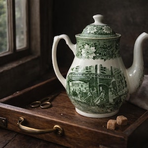 Zielony dzbanek do kawy, Royal Tudor Ware, Anglia, vintage