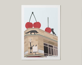 Zorros y cerezas, lámina artística de Brixton, Londres