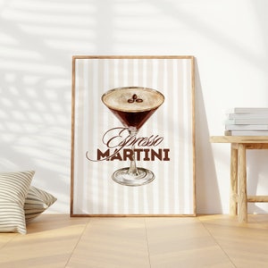 Wydruk Espresso Martini | Modny wydruk koktajlowy | Plakat na wózek barowy w stylu apartamentu i college'u | Wystrój plakatu w stylu vintage retro minimalistyczny elegancki