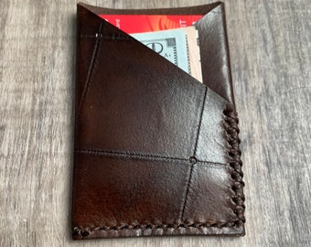 Cartera de cuero hecha a mano / Cartera minimalista / Cartera de bolsillo frontal delgada / Regalos elegantes / Cartera de efectivo y tarjeta / Marrón