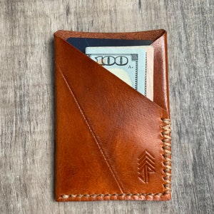Cartera de cuero hecha a mano / Cartera minimalista / Cartera de bolsillo frontal delgada / Regalos elegantes / Cartera de efectivo y tarjeta / Bronceado