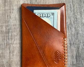 Cartera de cuero hecha a mano / Cartera minimalista / Cartera de bolsillo frontal delgada / Regalos elegantes / Cartera de efectivo y tarjeta / Bronceado
