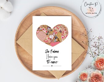 Carte de souhaits, illustration d'un coeur, carte vierge, fête, St-Valentin, fait au Québec