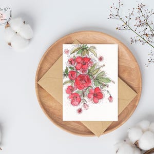 Carte de souhaits, illustration de fleurs, carte vierge, fête, aquarelle, fait au Québec