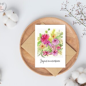 Greeting card, flower illustration, blank card, party, watercolor, made in Quebec