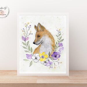 Watercolor work, unique illustration, original work on paper, fox poster, made in Quebec