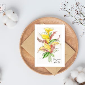 Greeting card, flower illustration, blank card, party, watercolor, made in Quebec