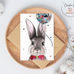 Petit lapin, Carte de souhaits, illustration de lapin, carte vierge, fête, aquarelle, fait au Québec