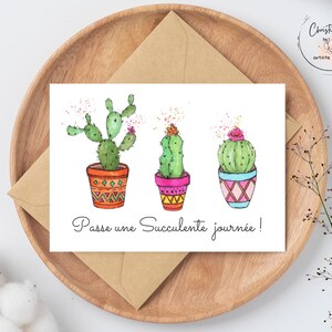 Carte de souhaits, illustration de cactus, carte vierge, fête, aquarelle, fait au Québec