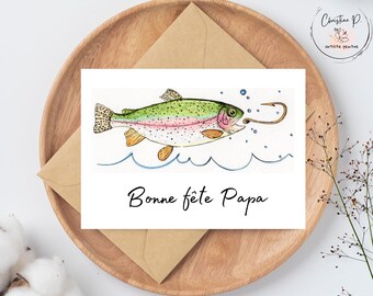 Carte de souhaits, illustration d'une truite, carte vierge, aquarelle, Fait au Québec
