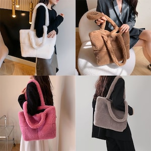  Plush Tote Bag Y2K Women Aesthetic Fuzzy Underarm Bag Furry  Warm Winter Shoulder Bag Trendy Accessories (Black) : Clothing, Shoes &  Jewelry