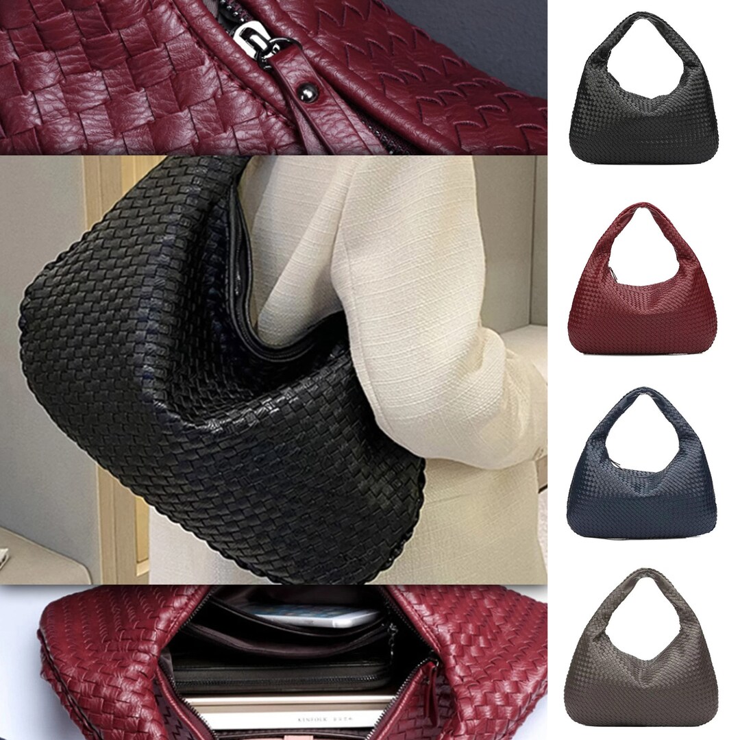 Leather Shoulder Bag, Leather Dumpling Bag Knot Woven Bag, Interwoven