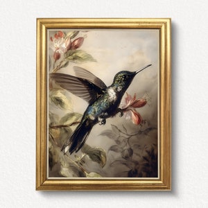 Hummingbird - Vintage Printable Wall Art | Digital Download | Antique Hummingbird Painting Digital Print | Digital Vintage Bird Painting