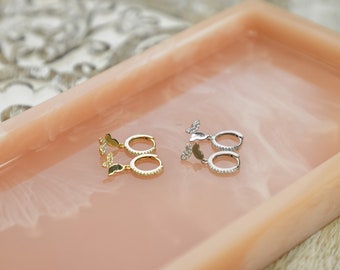 Wing It Butterfly Earrings | Huggie Earrings | With Rhinestones | 925 Sterling Silver & 14k Gold Plated | Silver + Gold