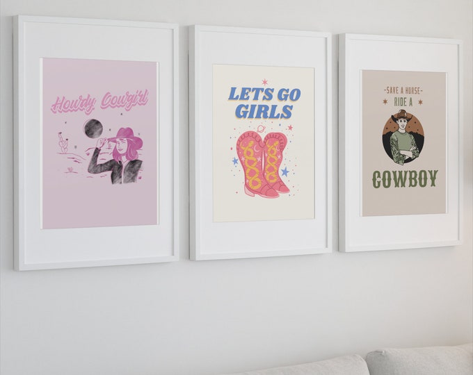 Cowgirl Set of 3 A4 Posters