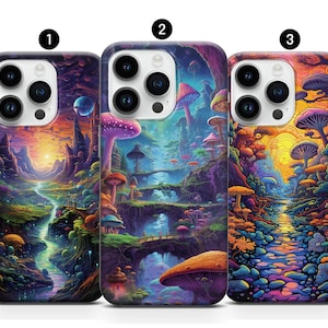 Psychedelic Landscape Phone Case, Cool Trippy Cover iPhone 15 14 Pro Max 13 12 11 XR XS 8 Samsung S10 S21FE Plus S23 A54 Note10+