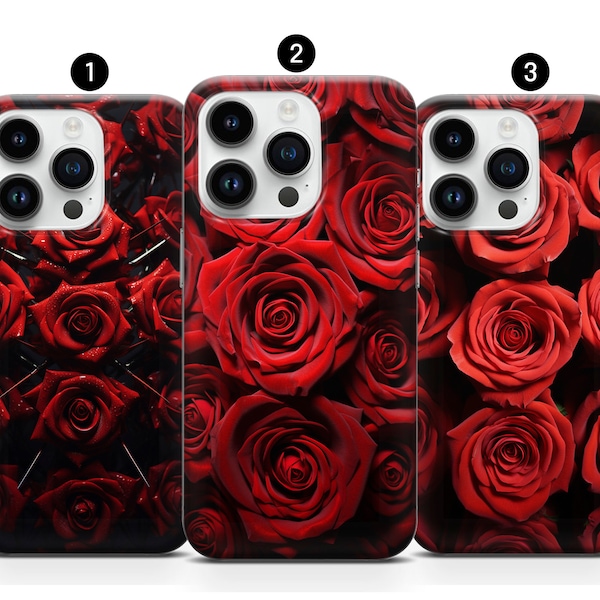 Red Roses Phone Case, Luxury Flower Cover iPhone 15 14 Pro Max 13 12 11 XR XS 7 8 SE Mini Samsung S10 S21FE S23 Plus A34 A54 Note10+