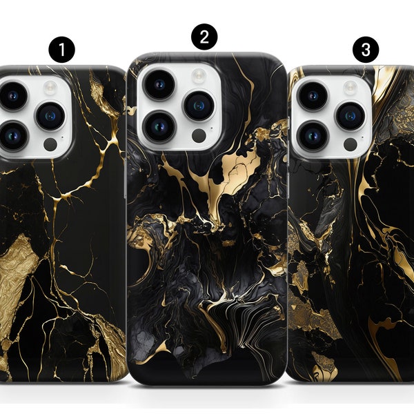 Black Gold Marble Phone Case, Luxury Aesthetic Cover iPhone 15 14 Pro Max 13 12 11 XR XS 8 SE Mini Samsung S10 S21FE Plus S23 A34 A54 Note10