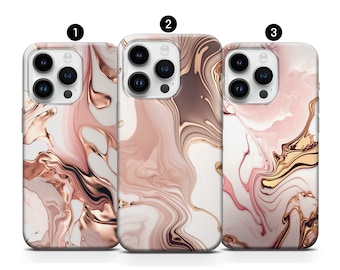 Rose Gold Marble Phone Case, Luxury Aesthetic Cover iPhone 15 14 Pro Max 13 12 11 XR XS 7 8 Samsung S10 S21FE S23 Plus A34 A54 Note10+