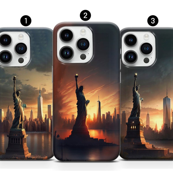 Statue de la liberté Sunset, coque de portable New York Historal Cover pour iPhone 15 14 Pro Max 13 12 11 XR XS 8 Samsung S10 S21FE S23 A34 A54 Note10+