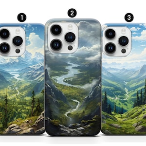 Mountain Valley Phone Case, Forest Landscape Cover iPhone 15 14 Pro Max 13 12 11 XR XS 7 8 SE Samsung S10 S21FE S23 Plus A34 A54 Note10+