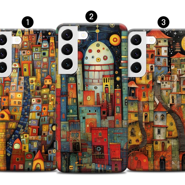 Abstrakt Moderne Handy Hülle, Hundertwasser Style Cover iPhone 15 14 Pro Max 13 12 11 XR XS 8+ Samsung S10 S21FE S23 Plus A54 Note10+