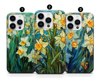 Narcisos Van Gogh estilo funda de teléfono, cubierta floral iPhone 15 14 Pro Max 13 12 11 XR XS 6 7 8 Samsung S10 S21FE S24 S23 Plus A34 A54 Note10+