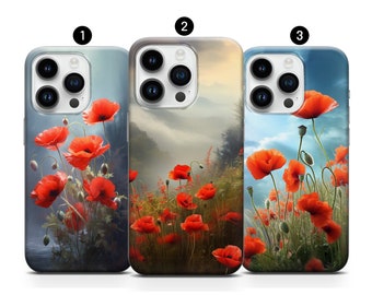 Blooming Poppies Phone Case, Summer Meadow Cover iPhone 15 14 Pro Max 13 12 11 XR XS 8+ Samsung S10 S21FE S23 Plus A34 A54 Note10+