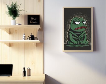Playful Frog in Retro Japanese Style:, Instant Download Printable Home Decor, Digital Poster Wall Art Gift, Downloadable digital Art